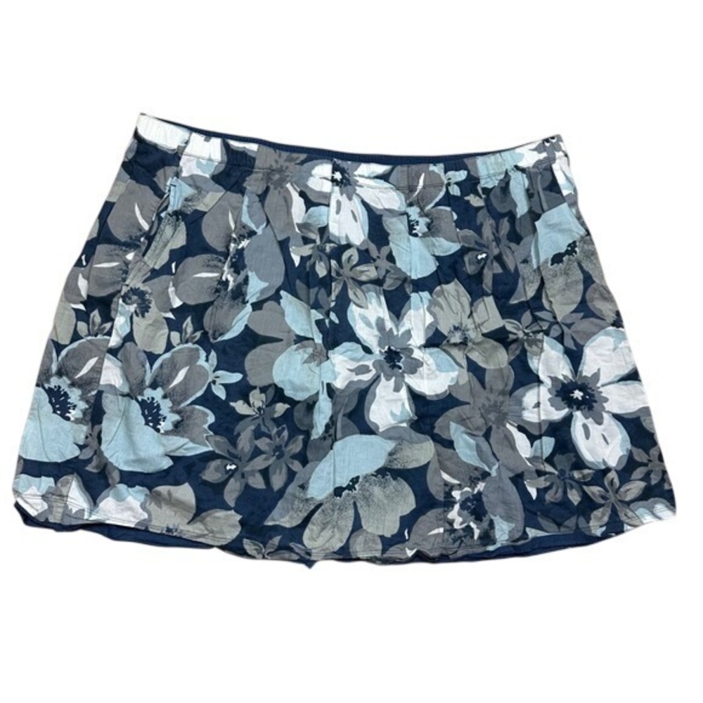 Avenue Women's Floral Print Pleated A-Line Skirt Size 22/24 Navy Blue Gray‎